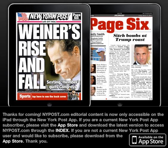 NY Post Forces iPad Users to Subscribe