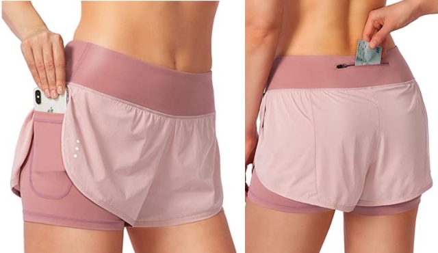 Soothfeel Women's 2-in-1 Running Shorts with Smartphone Pocket 