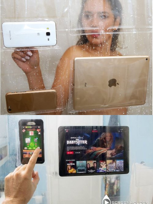 17 Pocket Shower Curtain Iphone Holder, Screen Holder Shower Curtain
